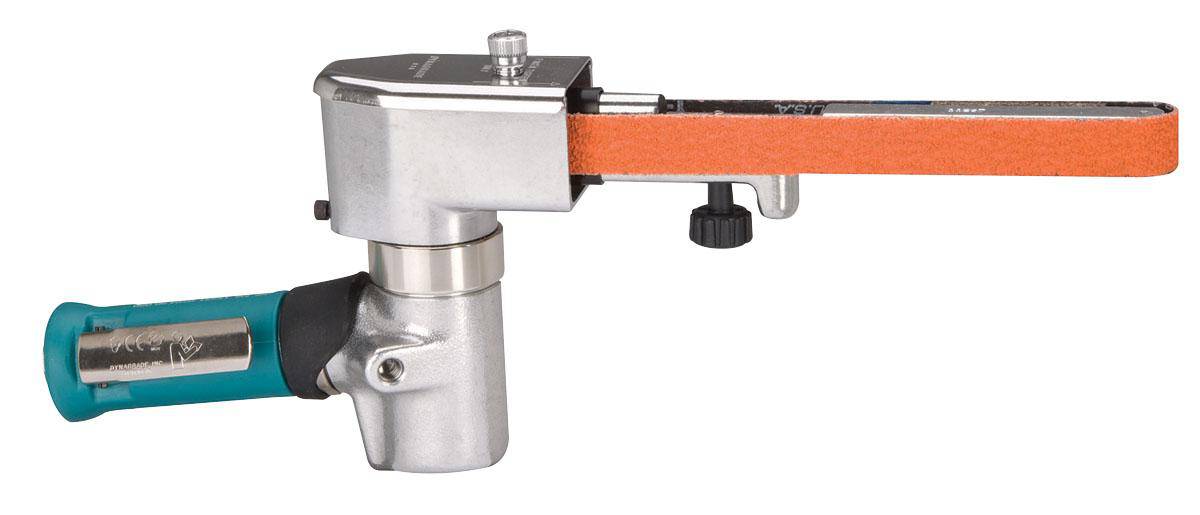 Dynabrade Dynafile III abrasive belt tool with 0.7 HP, 7-degree offset, 20,000 RPM, front exhaust, 5/8 inch belt.