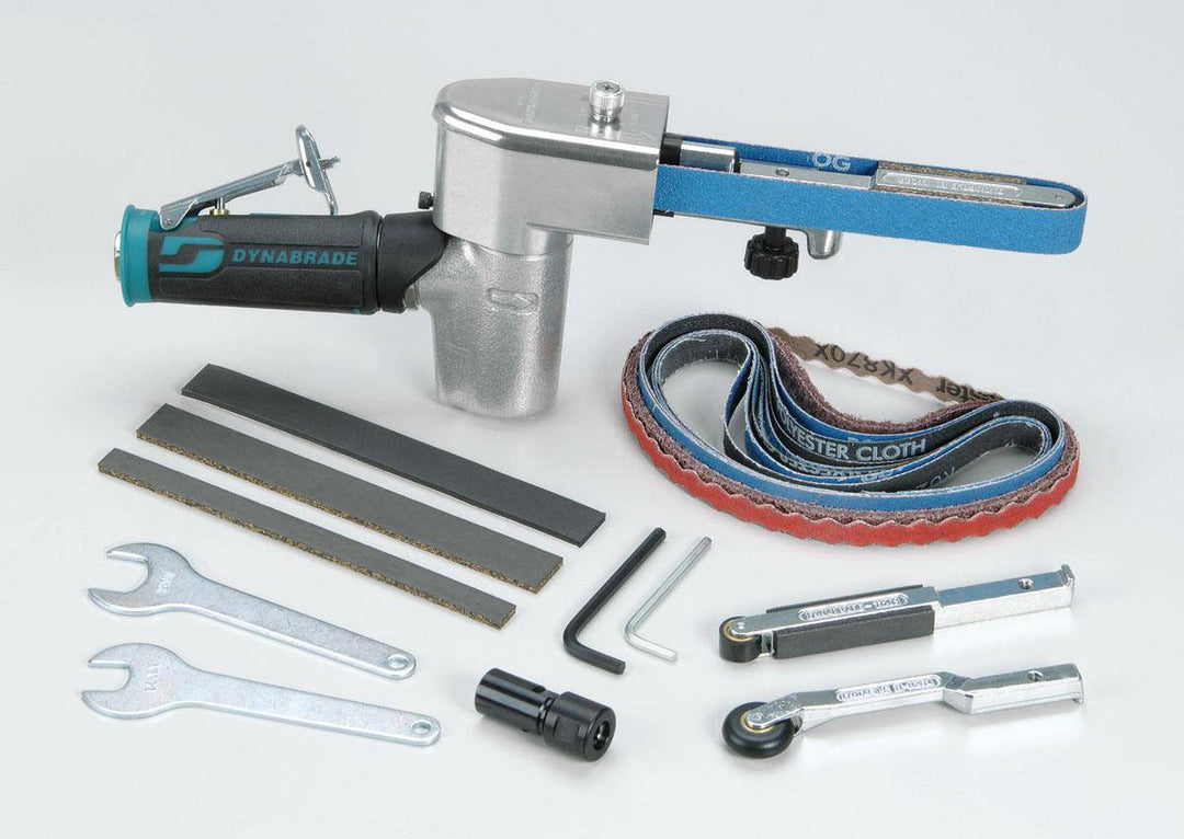 Dynabrade Dynafile 40324 pneumatic belt sander with adjustable belt and ergonomic handle, part of the Dynafile II kit.