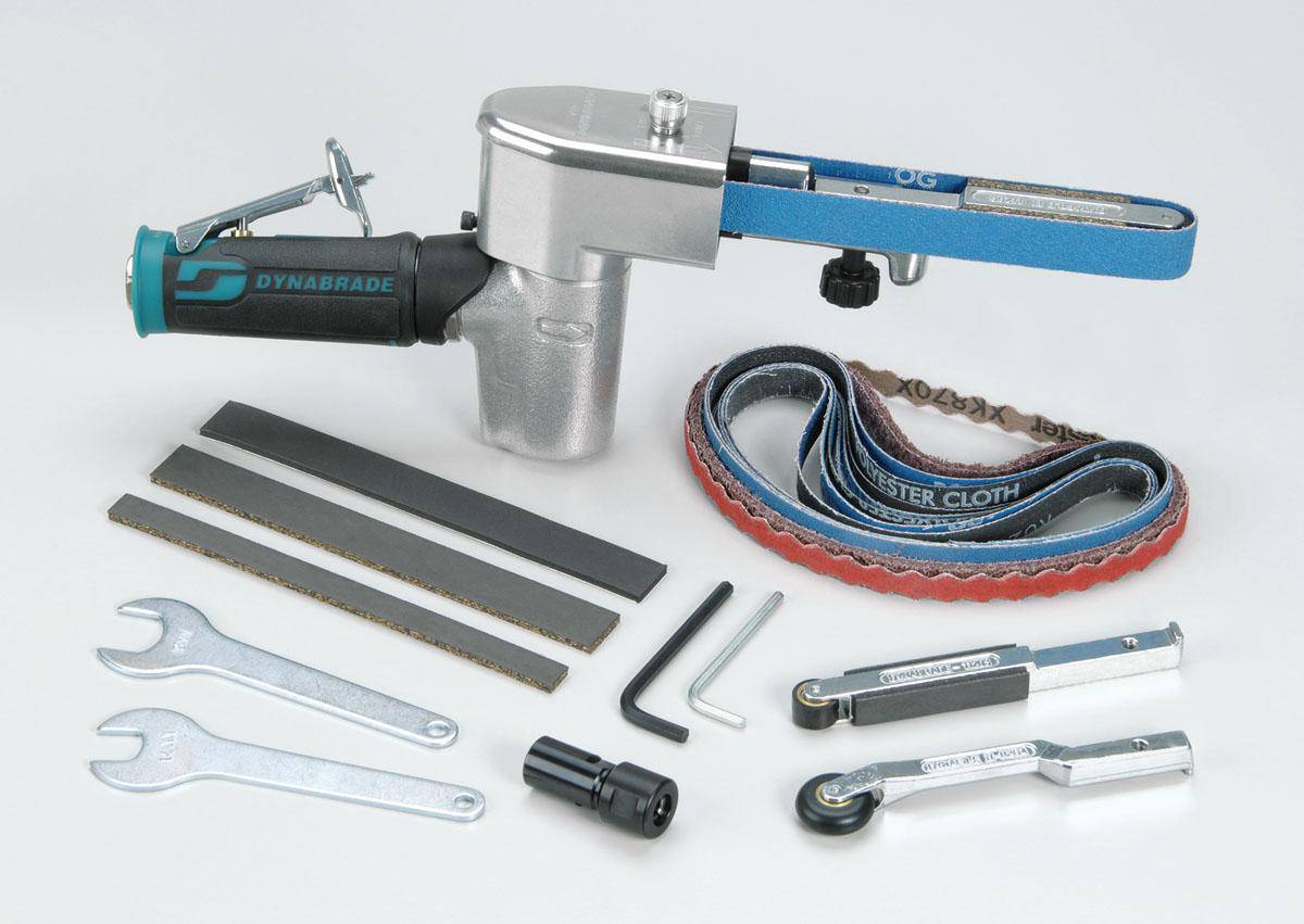 Dynabrade Dynafile 40324 pneumatic belt sander with adjustable belt and ergonomic handle, part of the Dynafile II kit.