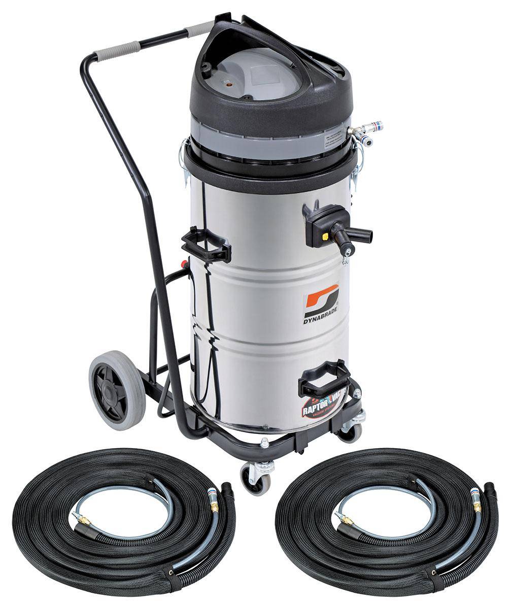 Dynabrade Raptor 61401 electric portable vacuum system with hose and accessories for industrial debris collection.