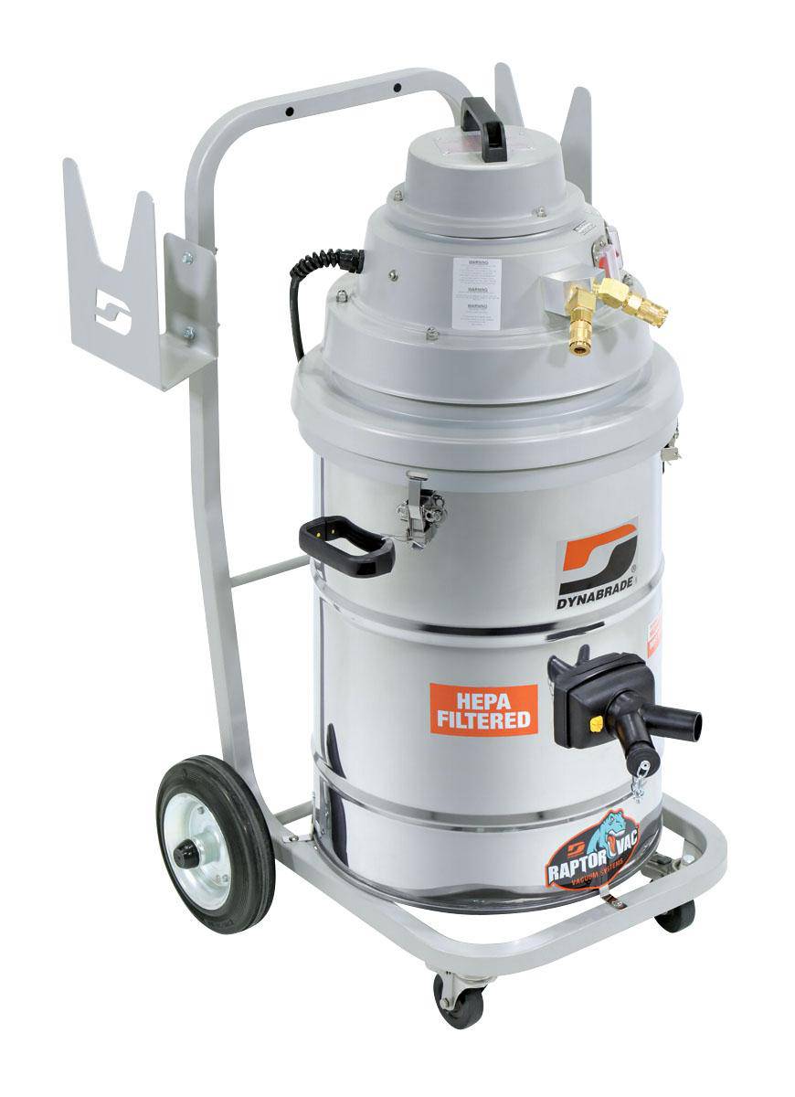Dynabrade Raptor 61430 electric portable vacuum system with collectors and accessories for industrial cleaning.