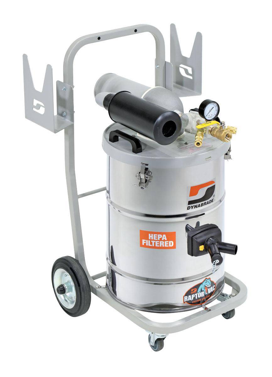 Dynabrade Raptor 61440 vacuum system with air-powered portable collector and accessories for industrial cleaning and dust collection.