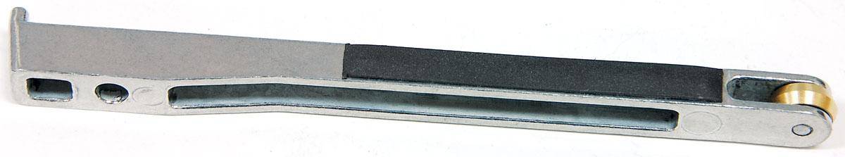 Dynabrade 11215 contact arm assembly with 7/16-inch steel wheel, 1/8-inch width, and 1/4-inch platen for power tools.
