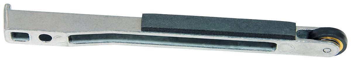 Dynabrade 11216 contact arm assembly with 5/8 inch rubber wheel and 1/4 inch W platen for 1/4 inch W x 24 inch L belts.