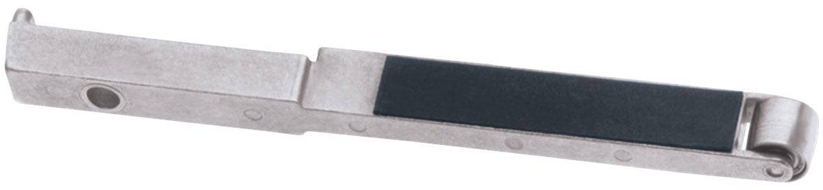 Dynabrade 11217 contact arm assembly with 7/16 inch steel wheel, 3/8 inch width, and 1/2 inch W platen for industrial tools.
