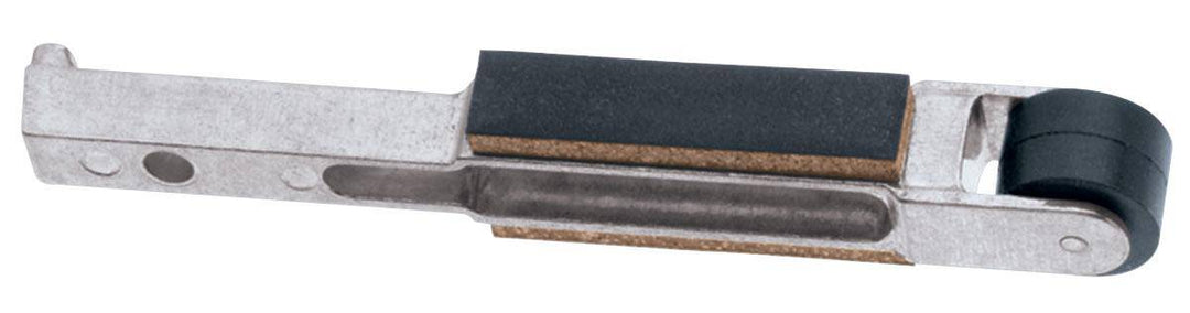 Dynabrade 11231 contact arm assembly with 3/4x1/2 inch rubber wheel and 1/2 inch W platen, for industrial power tools.