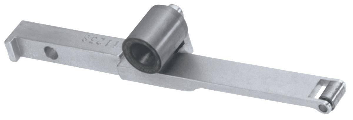 Dynabrade 11238 contact arm assembly with 1/4 inch diameter steel wheel for polishing turbine blades in industrial applications.