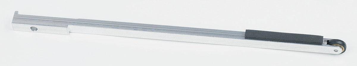 Dynabrade 11241 contact arm assembly with 5/8 inch rubber wheel, 1/4 inch platen, and 9-inch reach, for pneumatic tools.