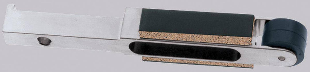 Dynabrade 11243 contact arm assembly with rubber wheel, 3/4x1/2 size, heavy-duty version of 11231, for power tools and equipment.