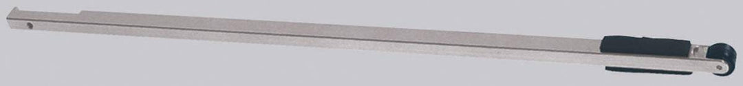 Dynabrade 11329 contact arm assembly with 5/8 inch rubber wheel, 3/8 inch width, 1/2 inch platen, 17-inch reach, precision tooling.