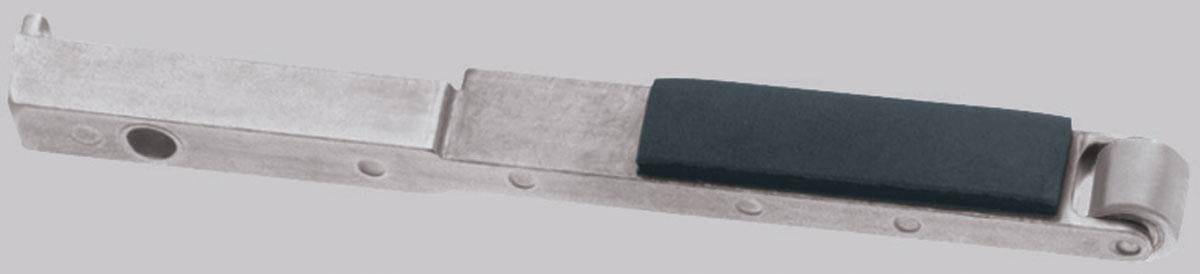 Dynabrade 11337 contact arm assembly with 5/16 inch steel wheel, 5/8 inch width, and 1/2 inch W platen for industrial tools.