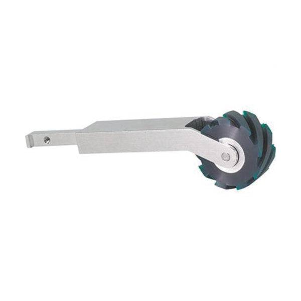 Dynabrade 15375 contact arm assembly with serrated wheel, 1x2 size, for industrial grinding and polishing tools.