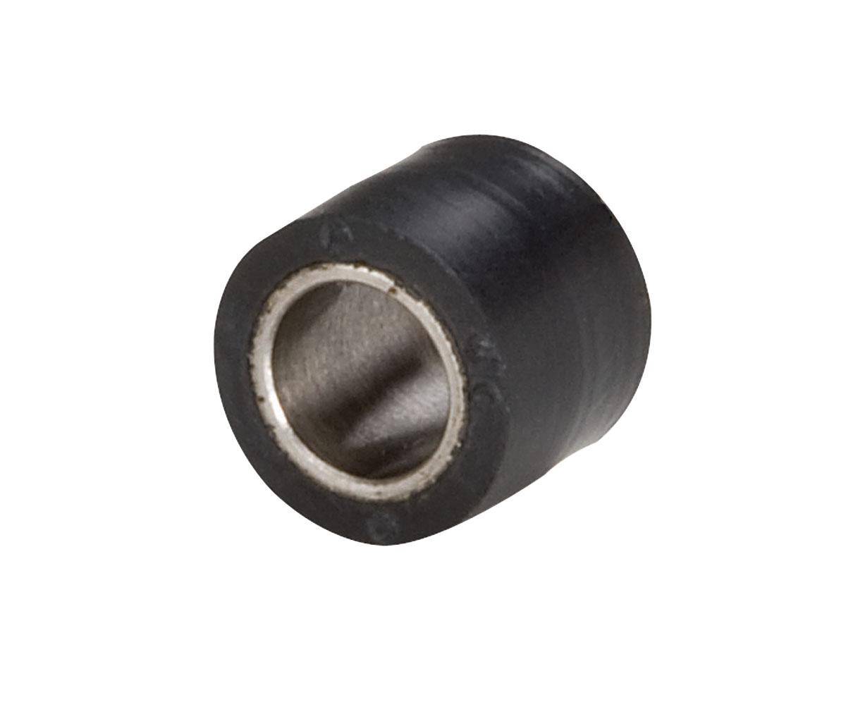 Dynabrade 11069 contact wheel with 7/16 inch diameter, 3/8 inch width, 1/4 inch I.D., crown face, 70 duro rubber for polishing.