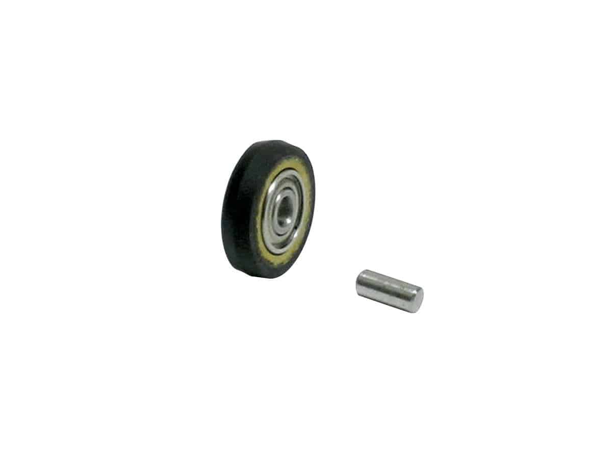 Dynabrade 11074 contact wheel with 5/8 inch diameter and 1/8 inch width, designed for industrial grinding and polishing.