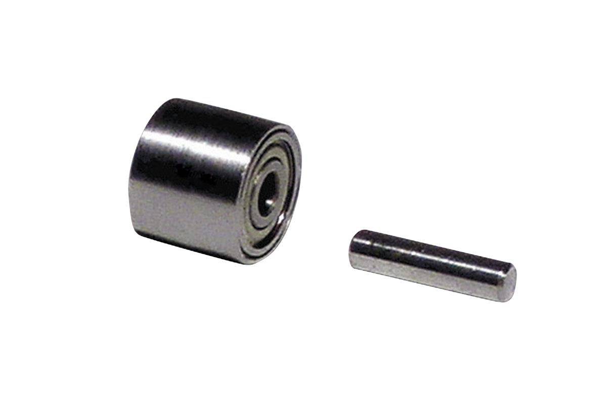 Dynabrade 11076 contact wheel assembly with 7/16 inch diameter, steel crown face, 3/8 inch width, and 3/8 inch I.D.