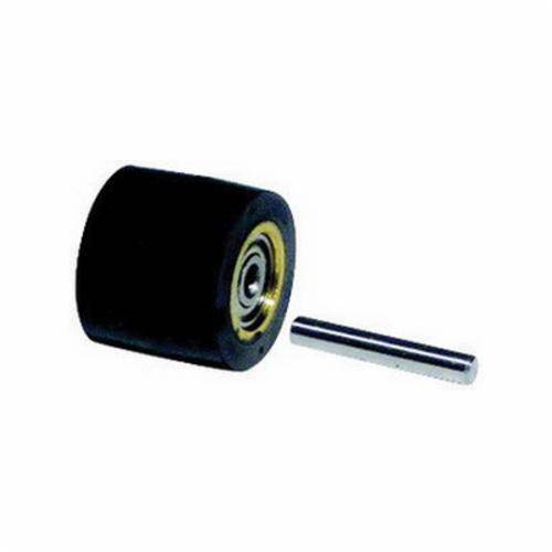 Dynabrade contact wheel with 3/4 inch diameter, 5/8 inch width, 3/8 inch ID, crown face, 70 duro rubber for grinding tools.