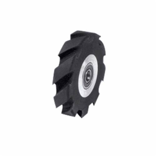 Dynabrade contact wheel, 2-inch diameter, 1/2-inch width, 5/8-inch inner diameter, 90 duro rubber crown face for polishing and grinding.