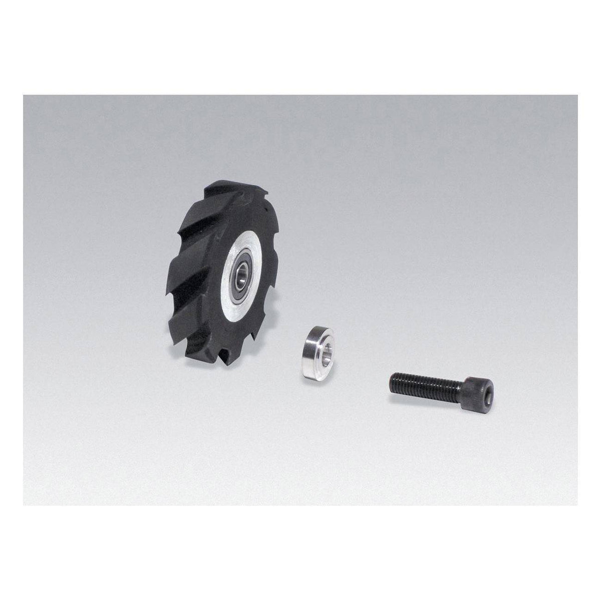 Dynabrade contact wheel with 4-inch diameter, scoop face, 5/8 inch width and I.D., made of 6 duro urethane for polishing tools.