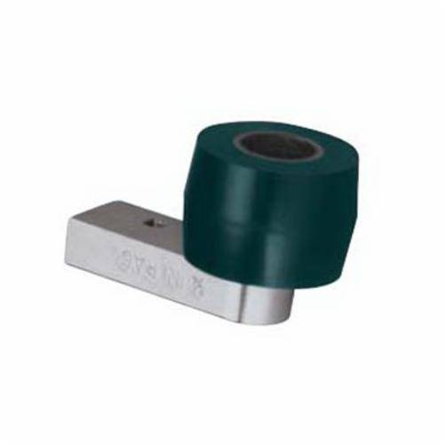 Dynabrade contact wheel assembly with 1.5x1 inch size, 5/8 inch I.D., crown face, 70 duro urethane for grinding and polishing.