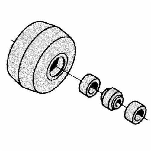 Dynabrade 14256 contact wheel assembly with 2x1 inch rubber face and 5/8 inch I.D., 70 duro rubber for polishing and finishing.