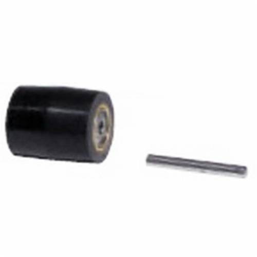 Dynabrade 15318 contact wheel with 3/4 inch diameter, 7/8 inch width, 3/8 inch I.D., crown face, 70 duro rubber for polishing.