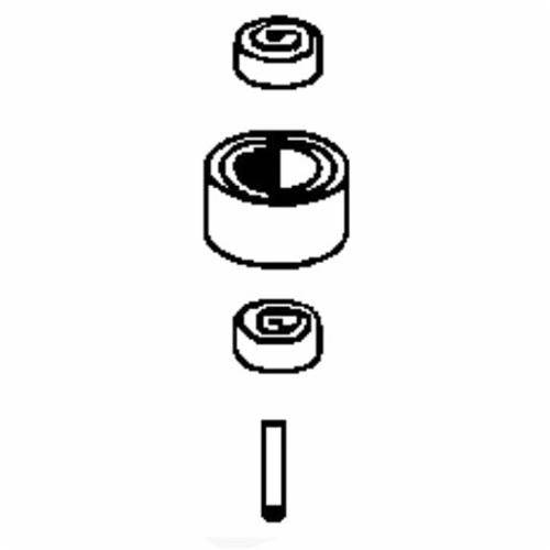 Dynabrade contact wheel assembly with 5/8 inch diameter, 3/8 inch width, 70 duro rubber crown face for abrasive tools.