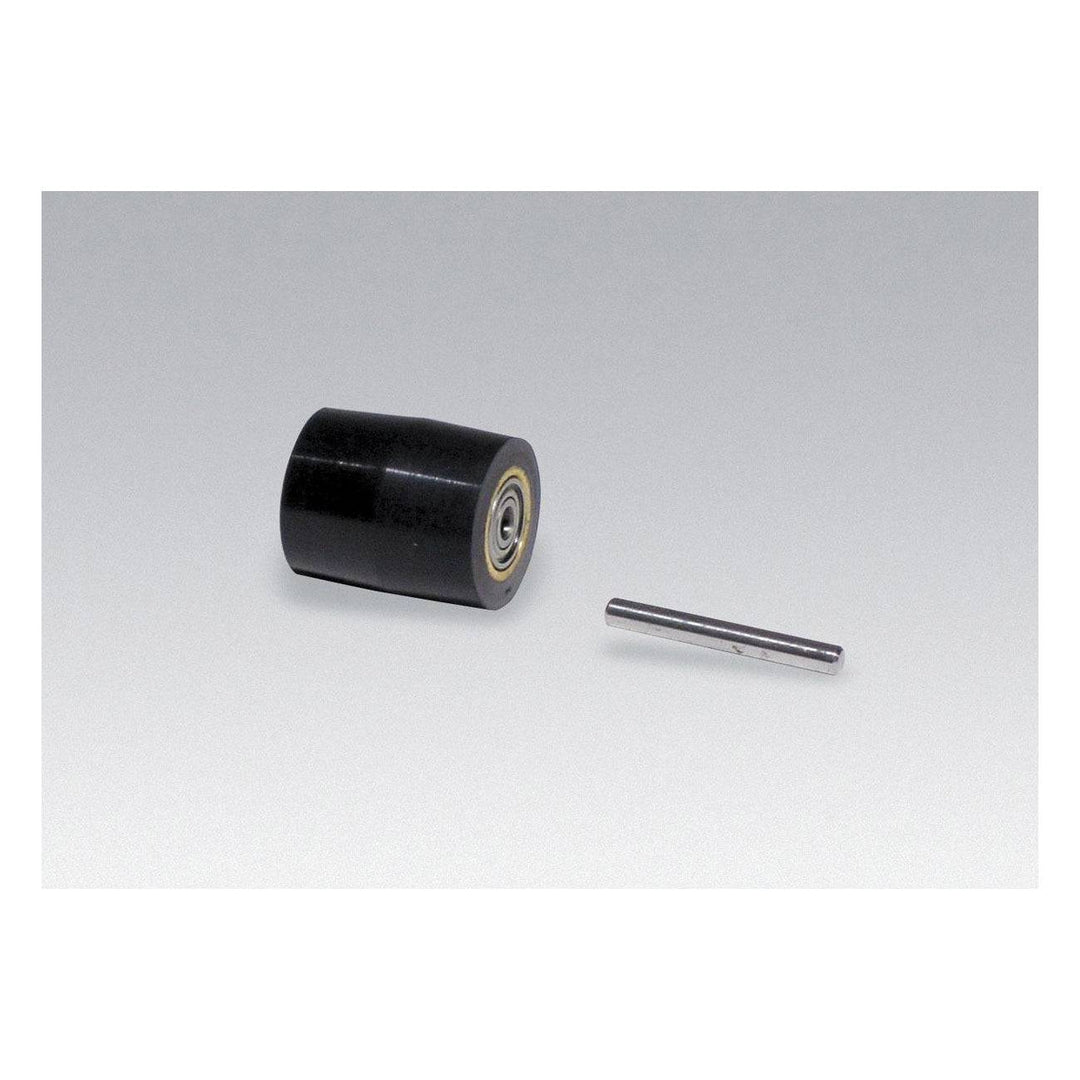 Dynabrade 42654 contact wheel assembly with 1-inch diameter, 70 duro rubber, round radiused face, for industrial grinding tools.