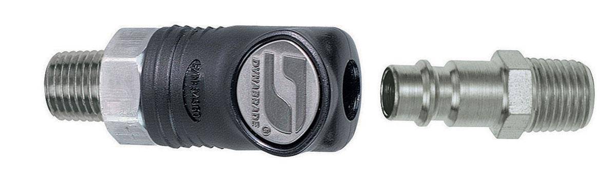 Dynabrade 94992 1/4 inch male composite-style coupler with plug assembly, used for pneumatic tool connections.