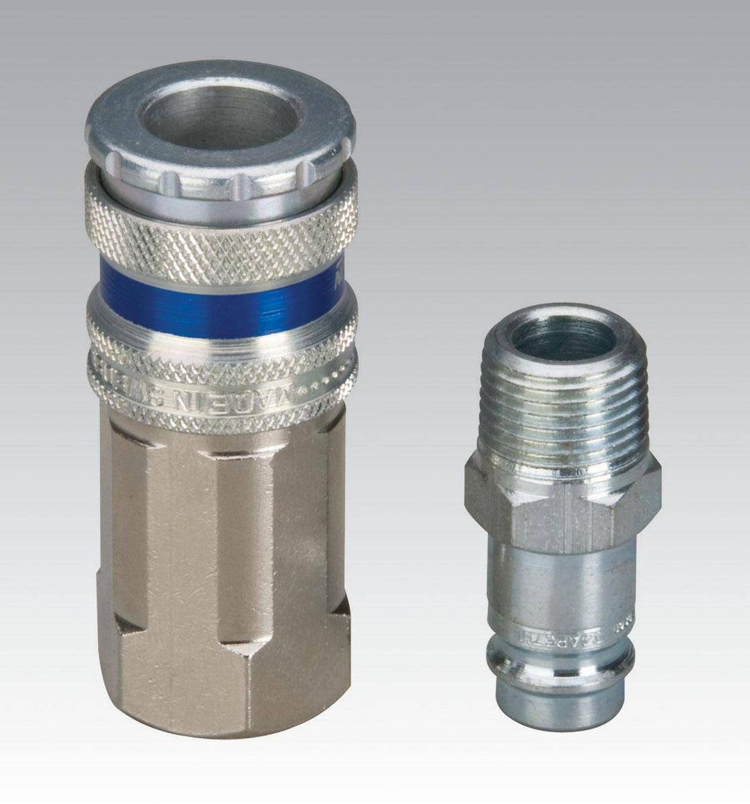 Dynabrade 98265 3/8 inch female coupler with 3/8 inch male plug assembly for pneumatic tools.