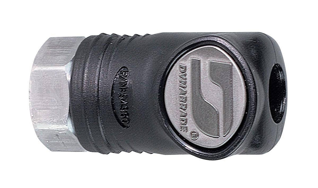 Dynabrade 94960 1/4-inch composite female coupler for pneumatic tools, durable and lightweight connection accessory.