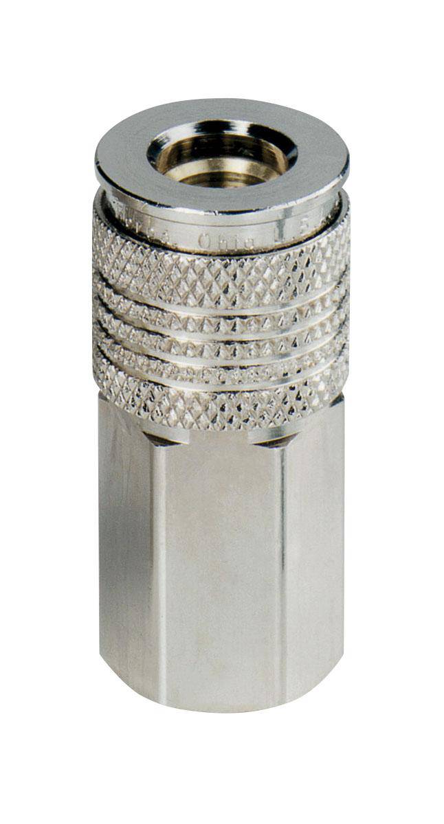 Dynabrade 95674 1/4 inch female coupler for pneumatic tools, showing the metal connection with threading and durable construction.