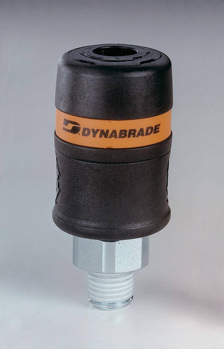 Dynabrade 97567 1/4 inch safety coupler male for pneumatic tool connections, durable and easy to attach or detach.