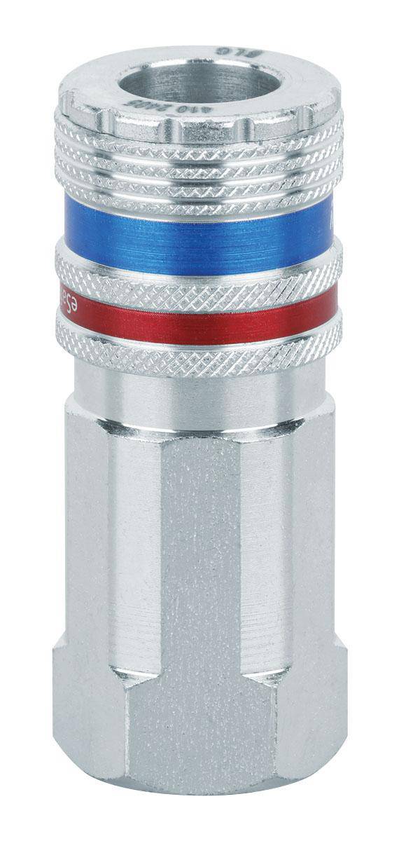 Dynabrade 98269 1/2 inch female coupler for pneumatic tools, shown with metal connector and threaded end.