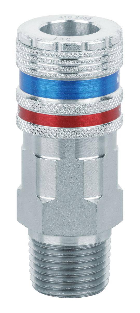 Dynabrade 98270 1/2 inch male coupler for pneumatic tools, featuring durable metal construction and secure connection.