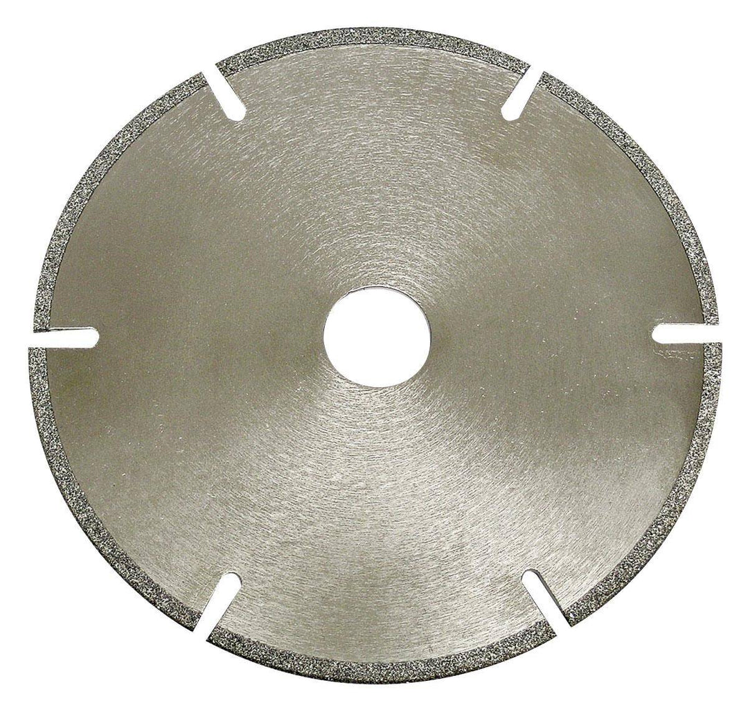 Dynabrade 93658 cut-off wheel with 3-inch diameter, 3/8-inch chuck, 40/50 grit gulleted and slotted diamond cutting wheel.
