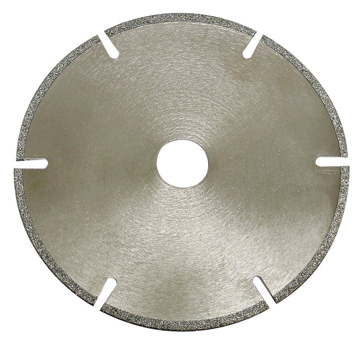 Dynabrade 93658 cut-off wheel with 3-inch diameter, 3/8-inch chuck, 40/50 grit gulleted and slotted diamond cutting wheel.