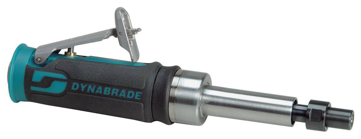 Dynabrade 43500 3-inch extension die grinder with gearless front exhaust, 25000 RPM, 1/4 and 6 mm collets visible in the image.