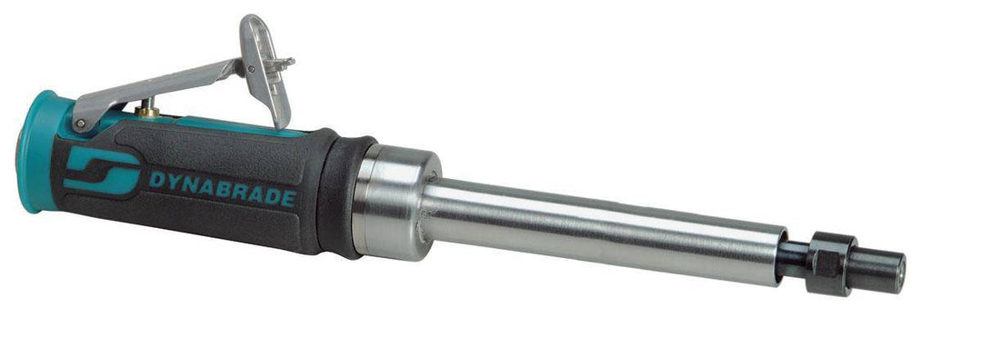 Dynabrade 43510 6-inch extension die grinder with gearless motor, front exhaust, 1/4-inch and 6mm collets, 25000 RPM.
