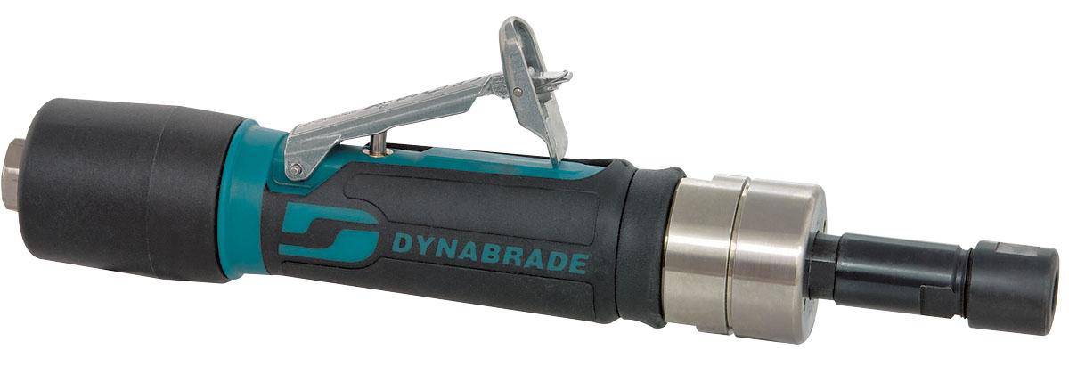Dynabrade 47200 .4 Hp straight-line die grinder with planetary gear, rear exhaust, 1/4 and 6 mm collets, extended muffler.