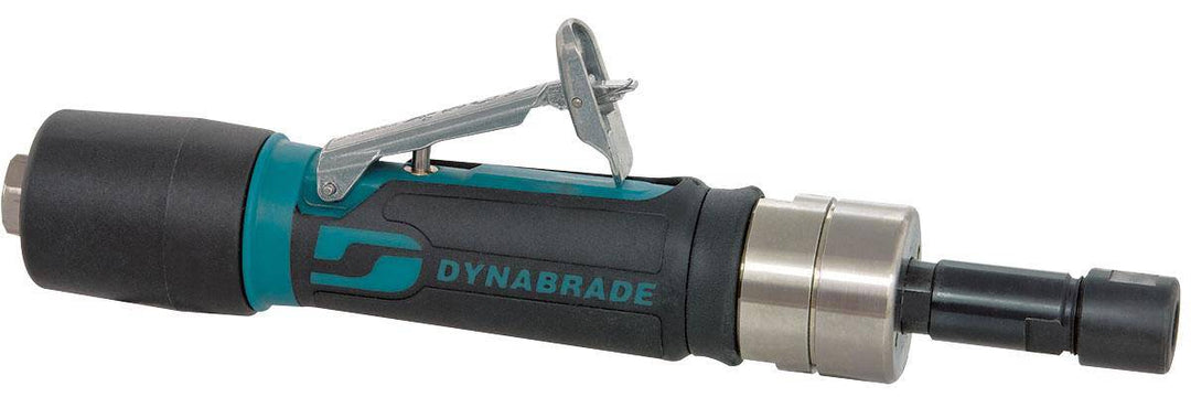 Dynabrade 47201 .4 Hp straight-line die grinder with planetary gear, rear exhaust, 1/4" and 6mm collets, extended muffler.