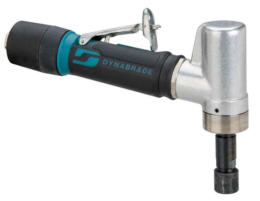 Dynabrade 47211 0.4 Hp 7-degree offset die grinder with planetary gear, rear exhaust, 1/4" and 6mm collets, 3200 RPM.