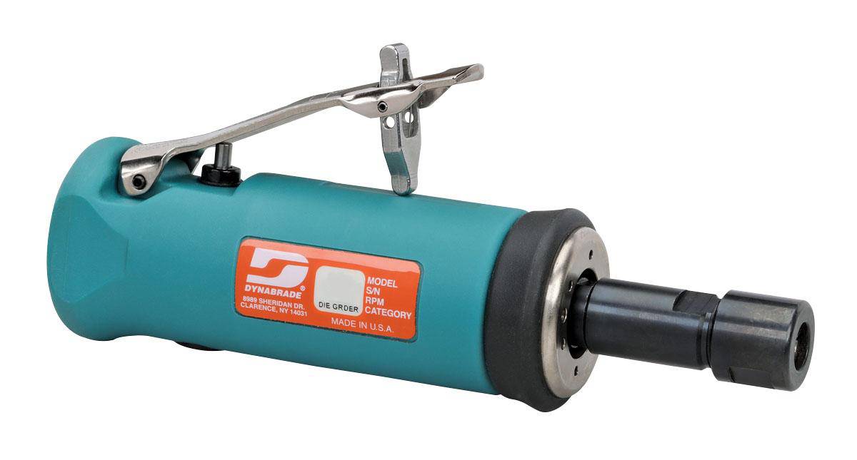 Dynabrade 51301 .5 Hp straight-line die grinder with 18000 RPM, gearless design, front exhaust, 1/4 inch collet in use