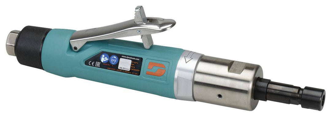 Dynabrade 52660 1 Hp straight-line die grinder with planetary gear, rear exhaust, 1/4 inch collet, used for precision grinding tasks.