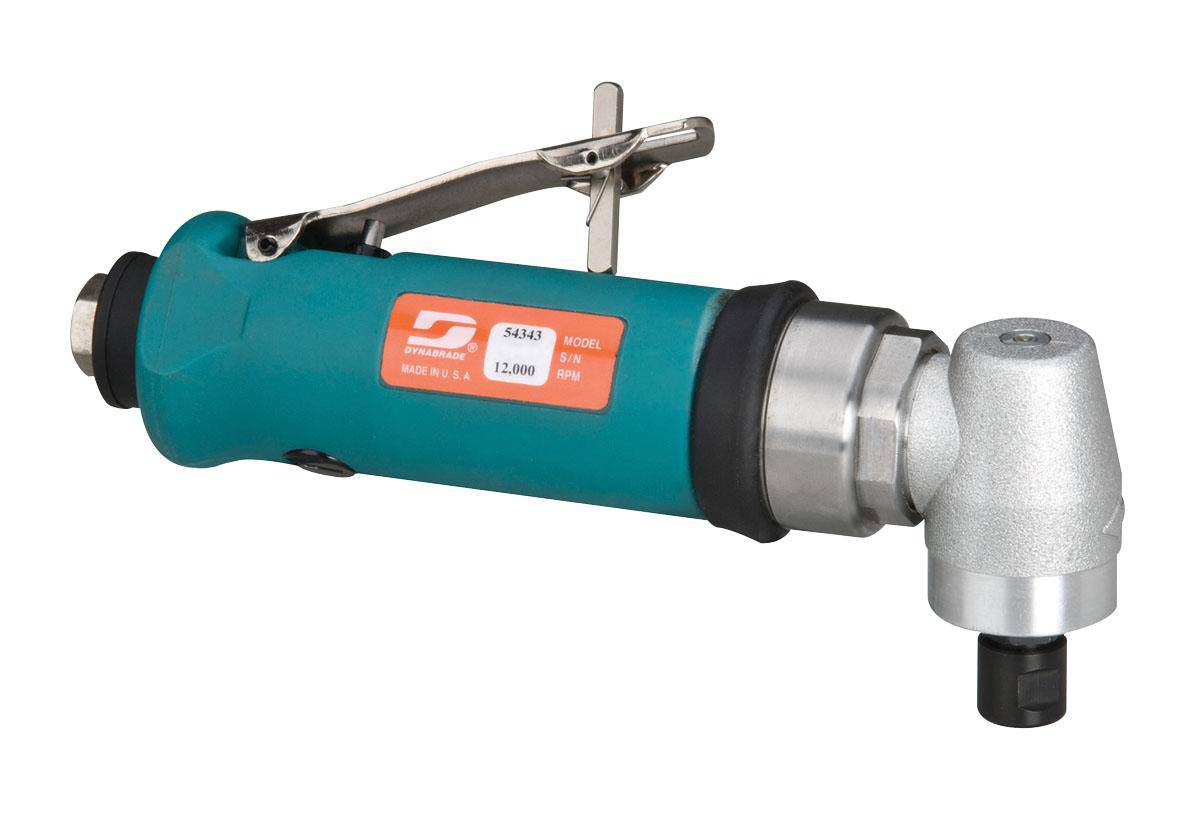 Dynabrade 54343 .7 Hp right-angle die grinder with 12000 RPM, composite gear, rear exhaust, 1/4 inch and 6 mm collet.