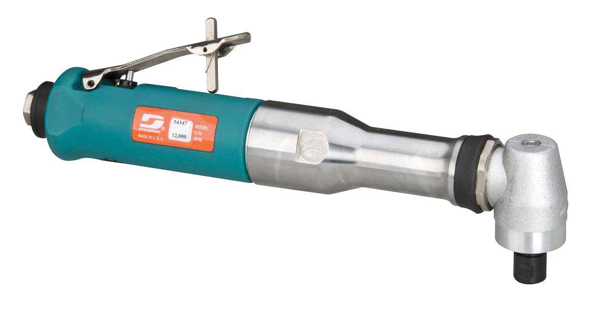 Dynabrade 54347 .7 Hp extended right-angle die grinder with 12000 RPM, composite geared, rear exhaust, 1/4 inch and 6 mm collet