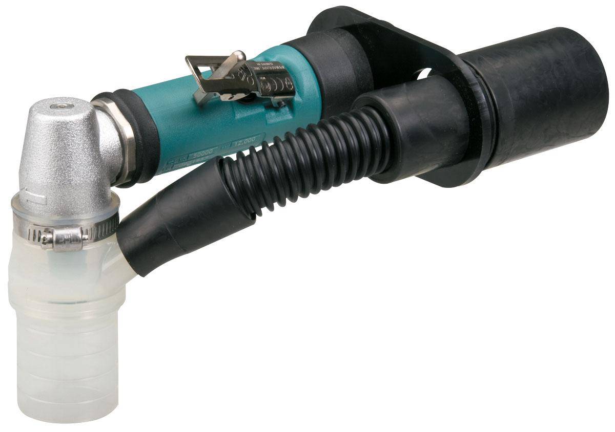 Dynabrade 56719 right angle die grinder with central vacuum, 20,000 RPM, rear exhaust, 1/4 inch and 6 mm collets, extended muffler