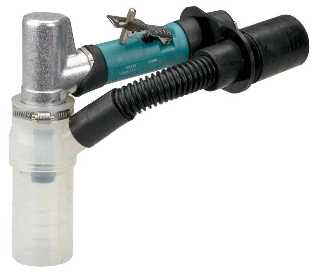 Dynabrade 56723 .4 Hp 7-degree offset die grinder with central vacuum, 25000 RPM, gearless, rear exhaust, 1/4 and 6 mm collets.