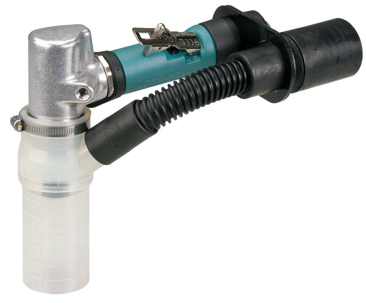 Dynabrade 56739 offset die grinder with 7-degree angle, 18,000 RPM, central vacuum, gearless design, rear exhaust, 1/4" & 6mm collets