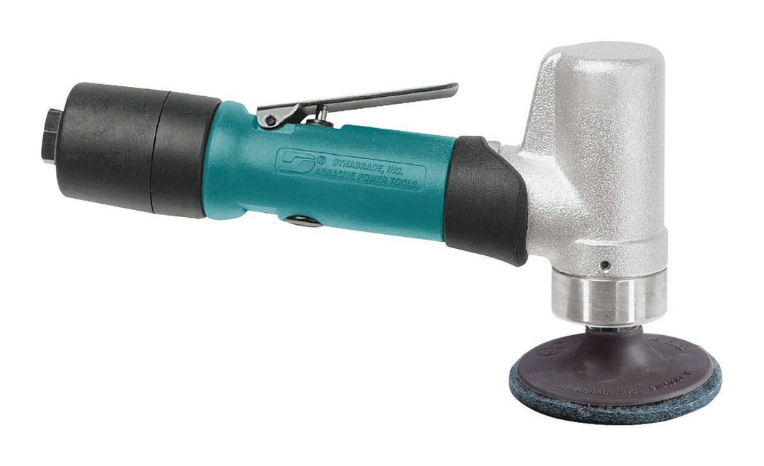 Dynabrade 51420 3.5-inch disc sander with 7-degree offset, 0.4 Hp, 3200 RPM, geared rear exhaust for smooth sanding.
