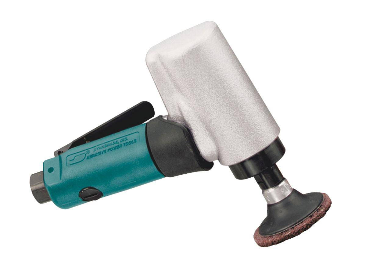 Dynabrade 52402 2-inch offset disc sander with 5 HP motor, 20,000 RPM, front exhaust, locking pad, and 7-degree offset design.